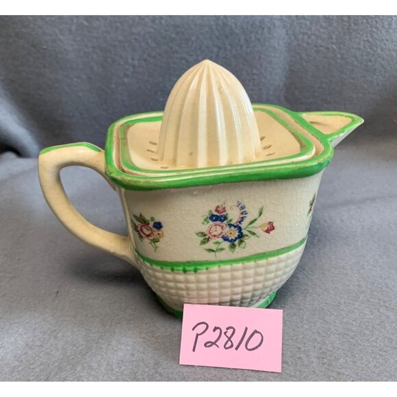 Vintage Ceramic Floral Citrus Reamer Juicer Pitcher with Green Trim - Picture 13 of 13
